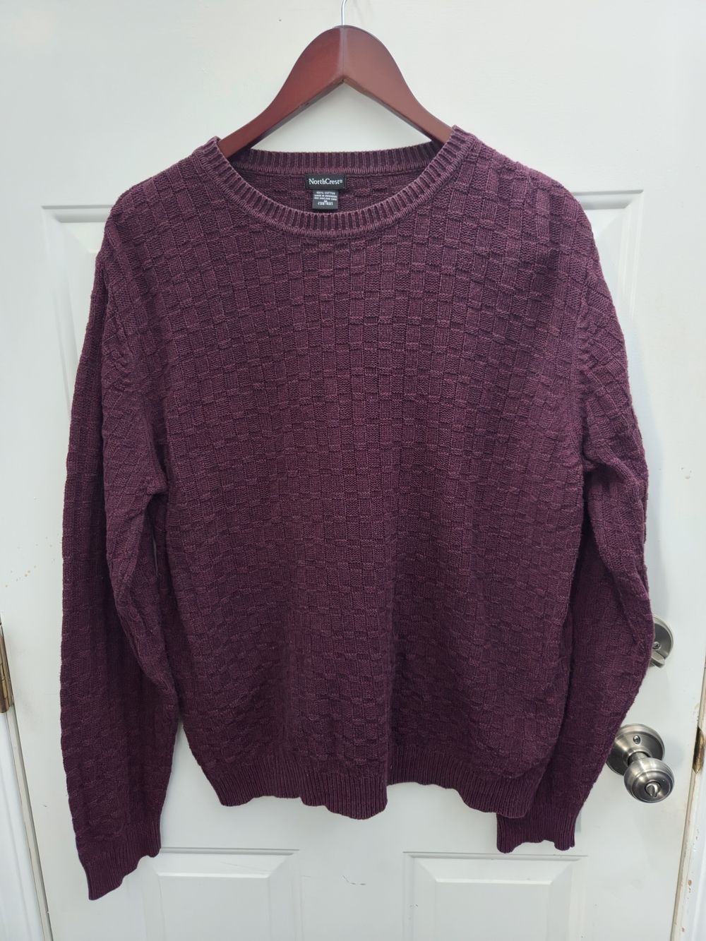 Northcrest Men's Wine Textured Crewneck Sweater